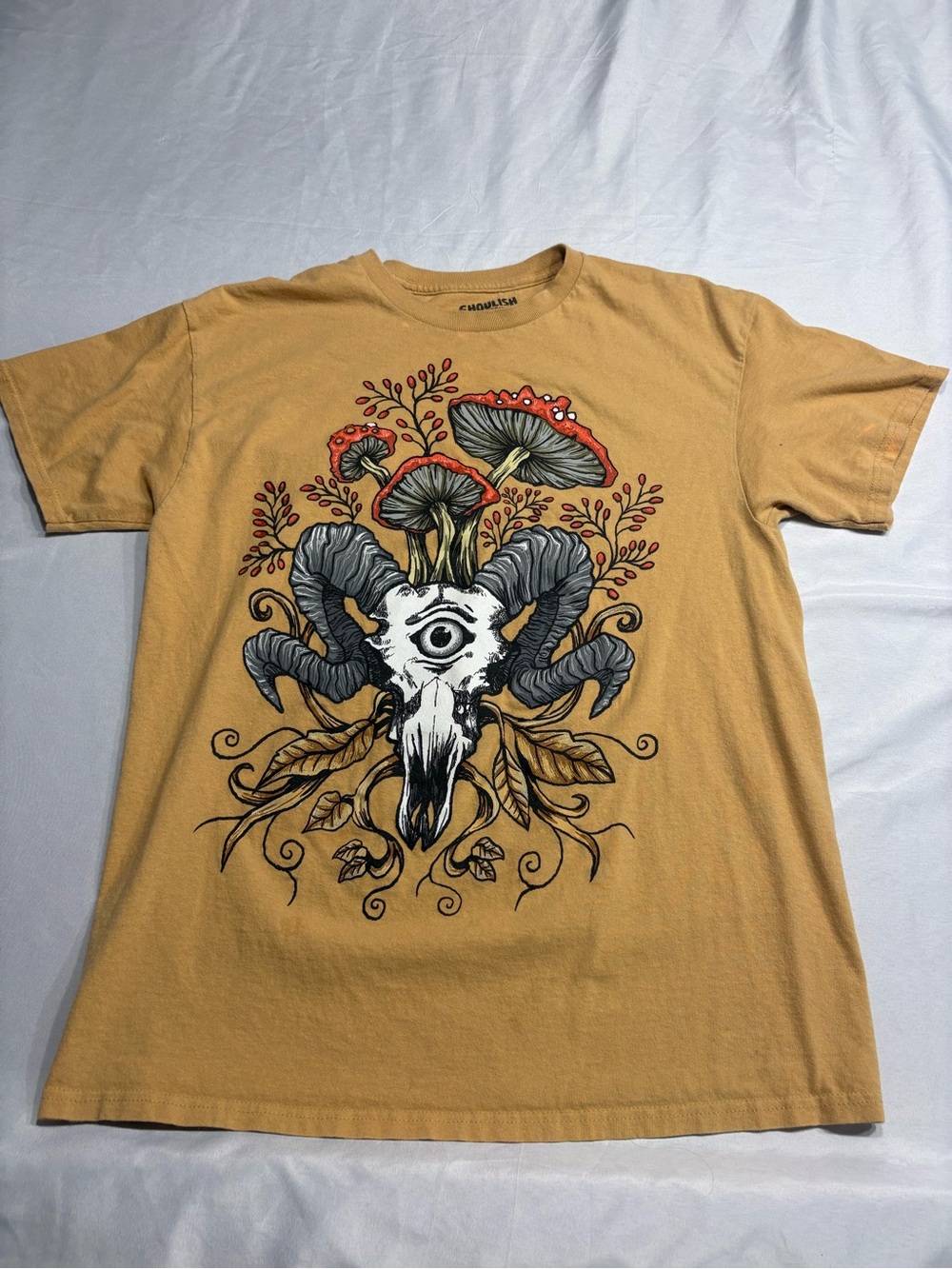 Graphic Ram Skull Short-Sleeve Tee in Mustard